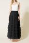 elegant non-stretch solid color high waist pleated mesh cake maxi skirt_Black