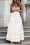 elegant non-stretch solid color high waist pleated mesh cake maxi skirt_Black_White