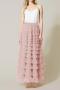 elegant non-stretch solid color high waist pleated mesh cake maxi skirt_Black_White_Light Pink