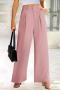 new stylish non-stretch solid color wide-leg loos suit pants_Black_Pink