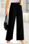 new stylish non-stretch solid color wide-leg loos suit pants_Black