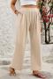 casual stylish slight stretch solid color indoor wide-leg loos trousers_Black_Gray_Khaki