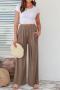 casual stylish slight stretch solid color indoor wide-leg loos trousers_Black_Gray_Khaki _Brown