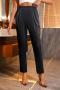 casual non-stretch solid color high-waisted pants_Black