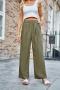 casual non-stretch solid color comfortable pleated loose wide-leg pants_Black_Pink_Dark Green