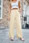 casual non-stretch solid color comfortable pleated loose wide-leg pants_Black_Pink_Dark Green_Beige