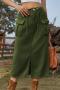 casual plus size non-stretch solid drawstring cargo denim midi skirt_Black_Dark Green
