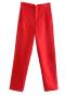 casual non-stretch solid color slim high-waisted straigh pants(size run small)_Black_White_Gray_Pink_Red