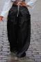 casual plus size slight stretch 3 colors wide-leg removable pocket cargo pants_Black
