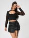 stylish plus size slight stretch 6 colors pocket all-match cargo skort_Black