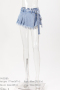 stylish non-stretch denim raw edge all-match skort(size run small)_White_Pink_Blue