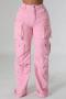 casual plus size slight stretch 4 colors solid color high-waist pocket pants_Gray_Pink