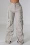 casual plus size slight stretch 4 colors solid color high-waist pocket pants_Gray