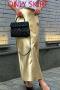 casual stylish slight stretch pu leather splicing design all-match midi skirt_Gold