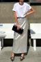casual stylish slight stretch pu leather splicing design all-match midi skirt_Gold_Silver