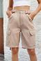 casual plus size non-stretch solid stylish cargo pocket denim shorts_Black_Dark Green_Blue_Khaki