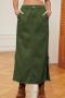 casual plus size non-stretch simple solid color drawstring denim midi skirt_Black_Dark Green