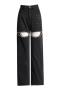 casual slight stretch denim hollow rhinestone high-waist jeans size run small_Black
