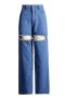 casual slight stretch denim hollow rhinestone high-waist jeans size run small_Black_Pink_Sky Blue_Blue