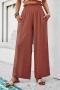 bohemian casual non-stretch 4 colors smocked waist pocket loose pants_Black_Dark Green_Beige_Brown