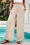 bohemian casual non-stretch 4 colors smocked waist pocket loose pants_Black_Dark Green_Beige
