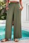 bohemian casual non-stretch 4 colors smocked waist pocket loose pants_Black_Dark Green