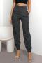 casual non-stretch solid color 4-colors high-waist cargo pants_Black_Dark Gray