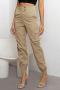casual non-stretch solid color 4-colors high-waist cargo pants_Black_Dark Gray_Dark Green_Khaki 
