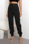 casual non-stretch solid color 4-colors high-waist cargo pants_Black