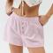 casual non-stretch pinstripes printed loose button decor shorts_Pink