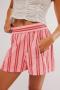 casual non-stretch striped printed pocket loose shorts(only shorts)_Pink_Red