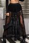 gothic sexy plus size non-stretch see through lace panty lined maxi skirt_Black