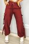 casual new plus-size solid color non-stretch multi-pocket cargo pant_Black_Rose Red
