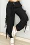 casual new plus-size solid color non-stretch multi-pocket cargo pant_Black