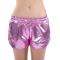 stylish plus size slight stretch 5 colors holographic drawstring hot shorts_Black_Pink