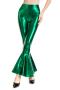stylish plus size slight stretch 4 colors holographic high waist bell-bottoms_Black_Green