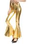 stylish plus size slight stretch 4 colors holographic high waist bell-bottoms_Black_Green_Gold
