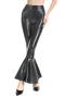 stylish plus size slight stretch 4 colors holographic high waist bell-bottoms_Black