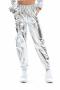 stylish plus size slight stretch holographic high waist pants_Gray_Light Green_Silver