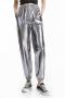 stylish plus size slight stretch holographic high waist pants_Gray