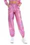 stylish plus size slight stretch 6 colors laser holographic high waist pants_Black_Pink