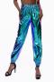 stylish plus size slight stretch 6 colors laser holographic high waist pants_Black_Pink_Blue