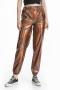 stylish plus size slight stretch 6 colors laser holographic high waist pants_Black_Pink_Blue_Brown