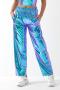 stylish plus size slight stretch laser holographic straight pants_Blue