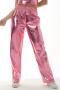 stylish plus size slight stretch 4 colors holographic straight pants_Black_Pink