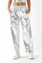 stylish plus size slight stretch 4 colors holographic straight pants_Black_Pink_Gold_Silver