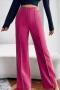 casual slight stretch 3 colors solid color high-waist pants_Black_Magenta
