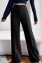 casual slight stretch 3 colors solid color high-waist pants_Black