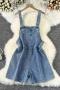 new casual slight stretch patchwork denim pocket loose overalls_Haze Blue
