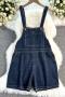 new casual slight stretch patchwork denim pocket loose overalls_Haze Blue_Dark Blue